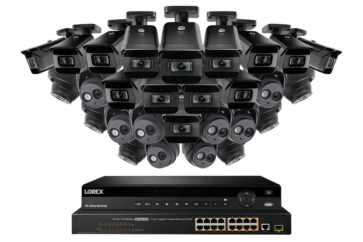 32 Channel Nocturnal Ip Security Camera System Featuring Fourteen 4k Ip Cameras With Real Time 30fps Recording And Fourteen 4k Ip Audio Domes Lorex